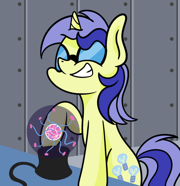 Size: 1920x1980 | Tagged: safe, artist:dinkyuniverse, derpibooru import, electric sky, pony, unicorn, atg 2021, goggles, image, newbie artist training grounds, plasma ball, png, solo