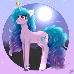Size: 855x853 | Tagged: safe, artist:aber6823, derpibooru import, izzy moonbow, pony, unicorn, abstract background, ball, bracelet, coat markings, female, g5, horn, horn guard, horn impalement, hornball, image, jewelry, looking up, mare, moon, night, png, socks (coat marking), solo, stars, tennis ball, unshorn fetlocks