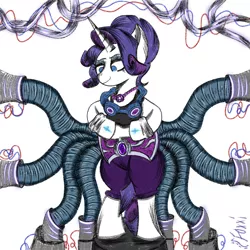 Size: 2048x2048 | Tagged: safe, artist:blazep0ny, derpibooru import, rarity, monster pony, octopony, original species, pony, unicorn, alternate universe, belt, colored sketch, cute, doctor octopus, evil rarity, goggles, image, laboratory, png, robot arms, tentacles, villainess