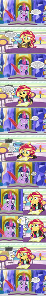 Size: 1024x6508 | Tagged: safe, artist:silverbuller, derpibooru import, edit, edited edit, edited screencap, editor:enrique zx, screencap, flash sentry, sunset shimmer, twilight sparkle, twilight sparkle (alicorn), alicorn, pegasus, pony, unicorn, equestria girls, equestria girls series, book, comic, female, horn, image, implied flashimmer, implied flashlight, implied shipping, implied straight, jpeg, male, quill, screencap comic, wings