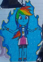 Size: 527x759 | Tagged: safe, artist:karadeg, derpibooru import, rainbow dash, equestria girls, crossover, derpibooru exclusive, dragon ball super, image, jpeg, lined paper, solo, super saiyan blue, traditional art