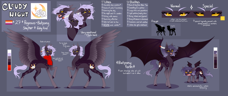 Size: 15000x6358 | Tagged: safe, artist:ohhoneybee, derpibooru import, oc, oc:cloudy night, bat pony, pegasus, pony, absurd resolution, female, image, mare, png, reference sheet, solo