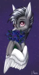 Size: 1286x2409 | Tagged: safe, artist:ajax, artist:ajaxorsomething, artist:willdrawhere, derpibooru import, oc, pegasus, pony, blushing, bust, colored wings, cute, flower, image, male, png, portrait, short hair, solo, stallion, wings