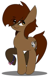 Size: 956x1500 | Tagged: safe, artist:darksoma, derpibooru import, oc, oc:lucy king, earth pony, alternate timeline, alternate universe, bracelet, image, jewelry, png, raised eyebrow, rule 63, solo, tra