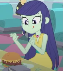 Size: 499x564 | Tagged: safe, derpibooru import, screencap, blueberry cake, flash sentry, equestria girls, equestria girls series, pinkie pie: snack psychic, burger, cropped, food, hamburger, image, png