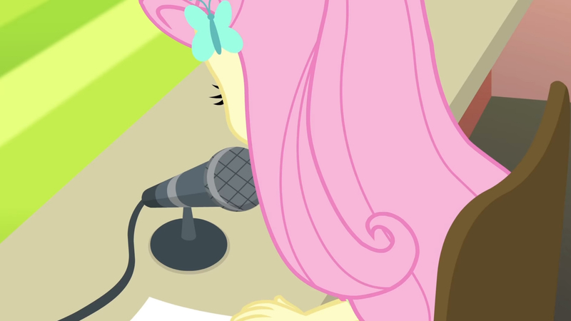 Size: 3410x1920 | Tagged: safe, derpibooru import, screencap, fluttershy, equestria girls, equestria girls series, fluttershy's butterflies, faceless female, female, fluttershy's butterflies: rainbow dash, hairpin, image, jpeg, microphone, offscreen character, solo