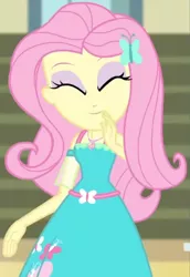 Size: 1920x2792 | Tagged: safe, derpibooru import, screencap, fluttershy, equestria girls, equestria girls series, fluttershy's butterflies, clothes, cropped, cute, cutie mark, cutie mark on clothes, female, fluttershy's butterflies: applejack, geode of fauna, hairpin, image, jewelry, jpeg, magical geodes, necklace, shyabetes, smiling, solo
