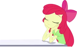 Size: 11358x7008 | Tagged: safe, artist:marcorulezzz, derpibooru import, apple bloom, equestria girls, image, png, solo, table