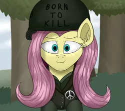 Size: 2416x2154 | Tagged: safe, artist:zweihander, derpibooru import, fluttershy, pegasus, pony, equestria at war, equestria at war mod, bust, clothes, cute, digital art, ear fluff, female, image, jpeg, mare, military, military uniform, portrait, solo, solo female, text, uniform, war