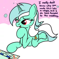 Size: 2000x2000 | Tagged: safe, artist:dafiltafish, derpibooru import, lyra heartstrings, oc, oc:hedone, pony, unicorn, comic:day by day, cloud, dialogue, game, image, monopoly, png, shapeshifter, solo, text