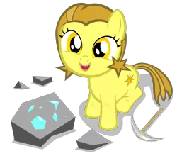 Size: 3930x3460 | Tagged: safe, artist:strategypony, derpibooru import, oc, oc:golden star, unofficial characters only, earth pony, pony, diamond, female, filly, image, iron pickaxe, minecraft, pickaxe, png, simple background, stone, transparent background