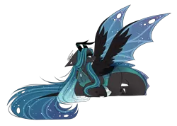Size: 1583x1125 | Tagged: safe, artist:inspiredpixels, derpibooru import, oc, unofficial characters only, changeling, pony, changeling oc, floppy ears, freckles, image, lying down, png, signature, simple background, solo, spread wings, transparent background, wings