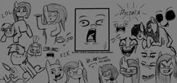 Size: 1980x936 | Tagged: grimdark, artist:hone6t, derpibooru import, pinkie pie, anthro, earth pony, pony, unicorn, angry, emotions, image, knife, pinkamena diane pie, png, sad, screaming, sketch, smiling