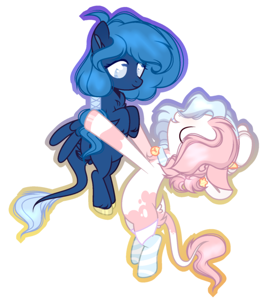 Size: 1672x1804 | Tagged: safe, artist:magicallightsentryyt, derpibooru import, oc, oc:lorelei snowflake, oc:strawberry milkshake, unofficial characters only, earth pony, pegasus, pony, clothes, female, image, mare, png, simple background, socks, transparent background