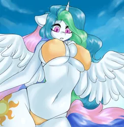 Size: 3500x3592 | Tagged: suggestive, artist:yutakira92, derpibooru import, princess celestia, anthro, bikini, clothes, female, image, png, solo, solo female, swimsuit