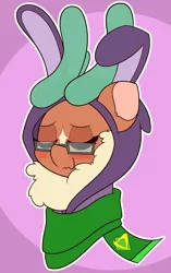 Size: 1882x3000 | Tagged: safe, artist:mrneo, derpibooru import, cashmere (tfh), deer, reindeer, them's fightin' herds, bunny ears, bunny hood, cashbetes, clothes, community related, glasses, image, png, scarf, solo, uwu