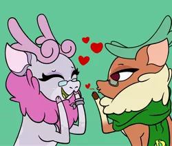 Size: 3712x3155 | Tagged: safe, artist:alpaca_arts, derpibooru import, cashmere (tfh), oc, oc:mohair, deer, reindeer, them's fightin' herds, blowing a kiss, canon x oc, community related, couple, cute, duo, image, jpeg, mocash, shipping, tfh oc