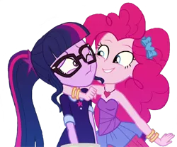 Size: 1024x849 | Tagged: safe, derpibooru import, editor:lonely fanboy48, pinkie pie, twilight sparkle, equestria girls, equestria girls series, twilight under the stars, spoiler:eqg series (season 2), background removed, bare shoulders, best friends, clothes, cute, glasses, heart, image, jewelry, necklace, png, sleeveless, space party outfits, strapless