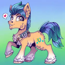 Size: 2048x2048 | Tagged: safe, artist:chocchippony, derpibooru import, hitch trailblazer, pony, blaze (coat marking), cheek fluff, chest fluff, coat markings, ear fluff, earrth pony, facial markings, g5, gradient background, heart, high res, hoof fluff, image, jpeg, looking at you, male, pale belly, raised hoof, sash, smiling, socks (coat marking), solo, stallion, unshorn fetlocks