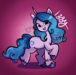 Size: 1193x1178 | Tagged: safe, artist:minadoodles, derpibooru import, izzy moonbow, pony, unicorn, bracelet, cute, female, g5, image, izzybetes, jewelry, jpeg, looking at you, mare, open mouth, raised hoof, solo, unshorn fetlocks