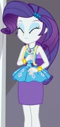 Size: 1920x4050 | Tagged: safe, derpibooru import, screencap, rarity, equestria girls, equestria girls series, fomo, spoiler:eqg series (season 2), bracelet, clothes, cropped, cutie mark, cutie mark on clothes, eyes closed, female, geode of shielding, hairpin, image, jewelry, jpeg, magical geodes, rarity peplum dress, solo