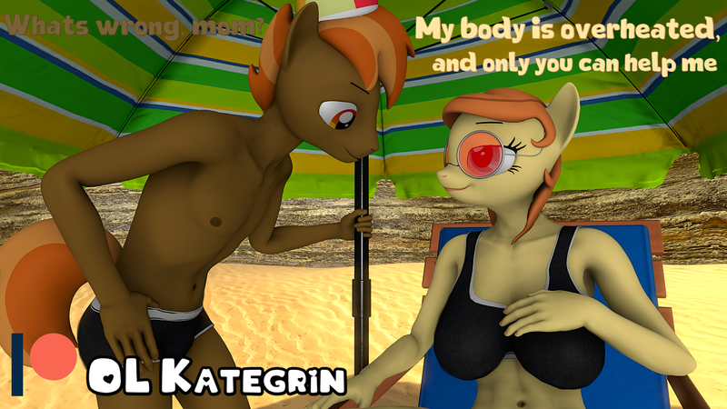 Size: 5120x2880 | Tagged: suggestive, alternate version, artist:olkategrin, derpibooru import, button mash, oc, oc:cream heart, anthro, earth pony, unguligrade anthro, 3d, accessory, age difference, athletic, beach, beach chair, belly button, big breasts, bikini, bikini bottom, bikini top, bra, breasts, busty cream heart, chair, clothes, comic, couch, dialogue, digital art, duo, duo focus, family, female, glasses, hand on breasts, hand on chest, hand on hip, hat, hooves, image, legs, looking at each other, looking at someone, looking down, looking up, lying, lying down, male, mom, mother and child, mother and son, nipples, nudity, older, older button mash, panties, png, relax, relaxed, relaxed face, relaxing, rock, sand, shadow, shipping, sitting, sitting on, size difference, skinny, smaller male, smiley face, smiling, smiling at each other, source filmmaker, straight, summer, sunglasses, swimsuit, talking, teenager, text, umbrella, underwear, wallpaper, watermark, younger