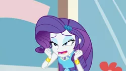 Size: 3410x1920 | Tagged: safe, derpibooru import, screencap, rarity, display of affection, equestria girls, equestria girls series, bracelet, clothes, cutie mark, cutie mark on clothes, faic, female, geode of shielding, hairpin, image, jewelry, jpeg, lidded eyes, magical geodes, open mouth, rarity peplum dress, solo