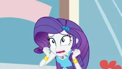Size: 3410x1920 | Tagged: safe, derpibooru import, screencap, rarity, display of affection, equestria girls, equestria girls series, bracelet, clothes, cutie mark, cutie mark on clothes, female, geode of shielding, hairpin, image, jewelry, jpeg, magical geodes, open mouth, rarity peplum dress, solo