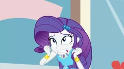 Size: 3410x1920 | Tagged: safe, derpibooru import, screencap, rarity, display of affection, equestria girls, equestria girls series, bracelet, clothes, cutie mark, cutie mark on clothes, female, geode of shielding, hairpin, image, jewelry, jpeg, magical geodes, rarity peplum dress, solo