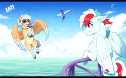 Size: 1170x720 | Tagged: safe, artist:lastnight-light, derpibooru import, oc, oc:calm winds, oc:high tide, oc:windzap, unofficial characters only, pegasus, pony, female, image, male, mare, png, stallion, sunglasses