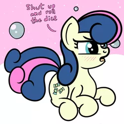 Size: 2000x2000 | Tagged: safe, artist:dafiltafish, derpibooru import, bon bon, sweetie drops, earth pony, pony, comic:day by day, blushing, dialogue, image, png, solo, text