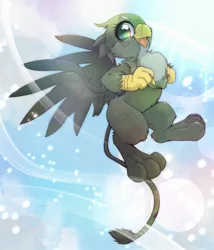 Size: 1756x2048 | Tagged: safe, artist:kurogewapony, derpibooru import, gabby, gryphon, cute, female, flying, gabbybetes, happy, image, jpeg, open mouth, open smile, sky, smiling, solo