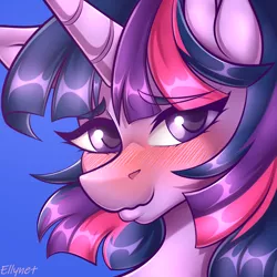 Size: 2000x2000 | Tagged: safe, artist:ellynet, derpibooru import, twilight sparkle, twilight sparkle (alicorn), alicorn, blushing, bust, image, png, portrait