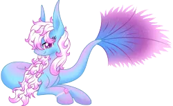 Size: 2783x1708 | Tagged: safe, artist:cayfie, derpibooru import, oc, unofficial characters only, merpony, seapony (g4), adoption, female, fish tail, flowing tail, image, jewelry, looking at you, lying down, necklace, pearl necklace, pink mane, png, purple eyes, seashell, simple background, smiling, solo, tail, transparent background