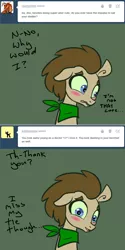 Size: 650x1302 | Tagged: safe, artist:toadstool-prancer, derpibooru import, doctor whooves, time turner, oc, oc:tantamount, pony, blushing, disguise, disguised changeling, image, png, solo, tantamount time turner