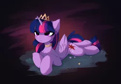 Size: 3206x2236 | Tagged: safe, artist:empress-twilight, derpibooru import, twilight sparkle, twilight sparkle (alicorn), alicorn, pony, chest fluff, choker, crown, frog (hoof), i can't believe it's not magnaluna, image, jewelry, lying down, png, prone, regalia, underhoof