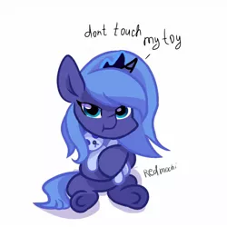 Size: 1280x1280 | Tagged: safe, artist:candy_5756, derpibooru import, princess luna, alicorn, pony, cute, female, filly, image, jpeg, looking at you, lunabetes, plushie, simple background, sitting, solo, white background, woona, younger