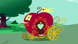 Size: 1280x720 | Tagged: safe, derpibooru import, screencap, the best night ever, apple carriage, background, bush, cloud, day, image, no pony, png, scenic ponyville, tree