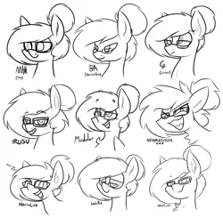 Size: 2713x2657 | Tagged: safe, artist:moonatik, derpibooru import, oc, oc:moonatik, unofficial characters only, pegasus, pony, ear fluff, fluffy, glasses, hair bun, hypnosis, hypnotized, image, looking at you, male, monochrome, pegasus oc, png, sharp teeth, sketch, smiling, stallion, style emulation, teeth, wings