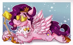 Size: 1320x831 | Tagged: safe, artist:millefaller, derpibooru import, pipp petals, dog, pegasus, pony, abstract background, adorapipp, cheek fluff, cute, deviantart watermark, female, g5, glasses, hoof fluff, image, jpeg, mare, mobile phone, obtrusive watermark, phone, selfie, smartphone, sparkles, tongue out, unshorn fetlocks, watermark, wings