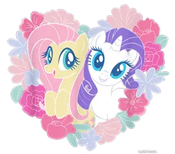 Size: 850x750 | Tagged: safe, derpibooru import, official, fluttershy, rarity, pegasus, pony, unicorn, cropped, design, duo, female, flower, g4, heart, image, leaves, mare, merchandise, png, shirt design, simple background, text, transparent background