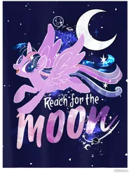 Size: 700x950 | Tagged: safe, derpibooru import, official, twilight sparkle, twilight sparkle (alicorn), alicorn, pony, crescent moon, cropped, design, female, g4, image, indigo background, mare, merchandise, moon, planet, png, shirt design, simple background, solo, stars, text, transparent background