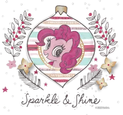 Size: 800x750 | Tagged: safe, derpibooru import, official, pinkie pie, earth pony, pony, bauble, cropped, decoration, design, female, flower, g4, holly, image, mare, merchandise, png, shirt design, simple background, solo, stars, text, transparent background