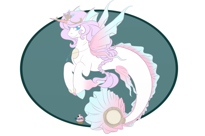 Size: 3000x2000 | Tagged: safe, artist:midnight-mocha, derpibooru import, oc, unofficial characters only, pony, seapony (g4), unicorn, blue eyes, custom, deviantart watermark, dorsal fin, female, fins, fish tail, flowing mane, flowing tail, horn, image, irl, jewelry, looking at you, necklace, obtrusive watermark, photo, pink mane, png, seaponified, simple background, smiling, solo, species swap, tail, toy, watermark