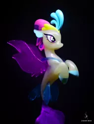 Size: 3680x4840 | Tagged: safe, artist:zidanemina, derpibooru import, queen novo, seapony (g4), my little pony: the movie, black background, collar, colored pupils, crown, dorsal fin, eyelashes, female, fins, fin wings, fish tail, flowing tail, image, jewelry, jpeg, photo, purple eyes, purple mane, purple wings, regalia, signature, simple background, solo, tail, toy, wings