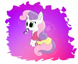 Size: 3900x3200 | Tagged: safe, artist:_rynn, derpibooru import, rarity, sweetie belle, pony, unicorn, clothes, cute, diasweetes, dress, ear fluff, equestria girls outfit, female, filly, image, mouth hold, plushie, png, sitting