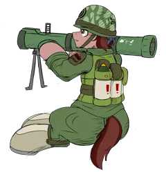 Size: 2143x2228 | Tagged: safe, artist:coatieyay, derpibooru import, oc, earth pony, flak jacket, helmet, image, male, png, rocket launcher, simple background, transparent background, vietnam war