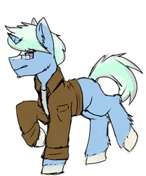 Size: 2500x3000 | Tagged: safe, artist:coatieyay, derpibooru import, oc, unicorn, clothes, glasses, horn, image, jacket, male, older, png, scruffy, simple background, transparent background, unicorn oc, unshorn fetlocks