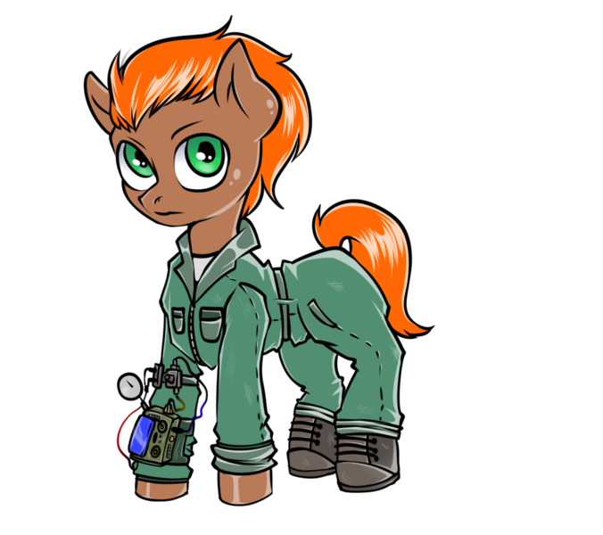 Size: 1100x976 | Tagged: safe, artist:leastways, derpibooru import, oc, oc:rusty, earth pony, pony, fallout equestria, clothes, fanfic art, hoof shoes, image, jumpsuit, pipboy, pipbuck, png, simple background, sketch, transparent background