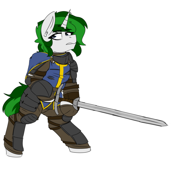 Size: 3000x3000 | Tagged: safe, artist:coatieyay, derpibooru import, oc, oc:baron, unicorn, armor, cape, clothes, female, image, knight, png, simple background, sword, tabard, transparent background, weapon, zweihander
